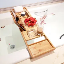 Bandeja extensible de bambú para bañera con estante de lectura, soporte para tableta, bandeja para teléfono móvil y soporte para copa de vino