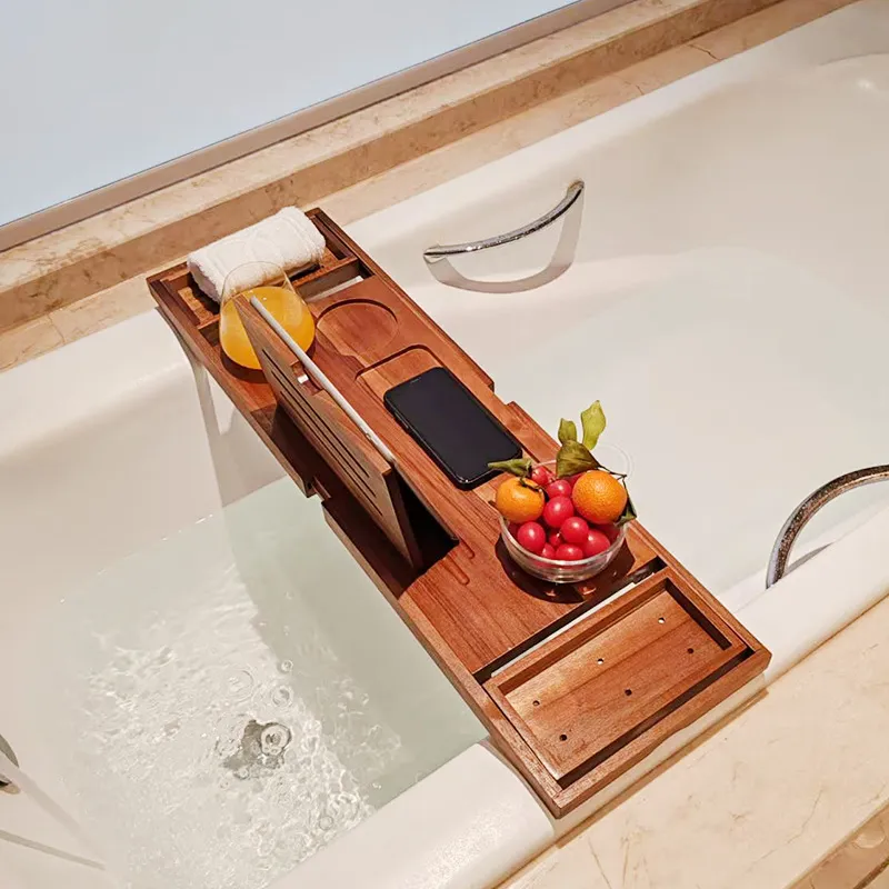 Organizador de ducha de madera de teca ajustable, estante de ba&ntilde;o expandible Bandeja Caddy 