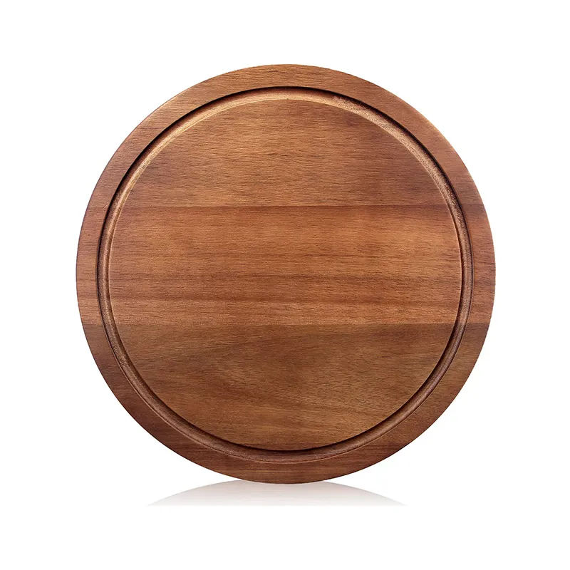 Tabla de cortar de madera redonda directa de f&aacute;brica con ranura para jugo 