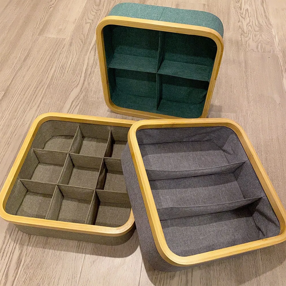 del hogar Caja de almacenamiento con cajones de tela Oxford circular de bamb&uacute; para clasificaci&oacute;n de ropa interior, calcetines, art&iacute;culos diversos y refrigerios del hogar