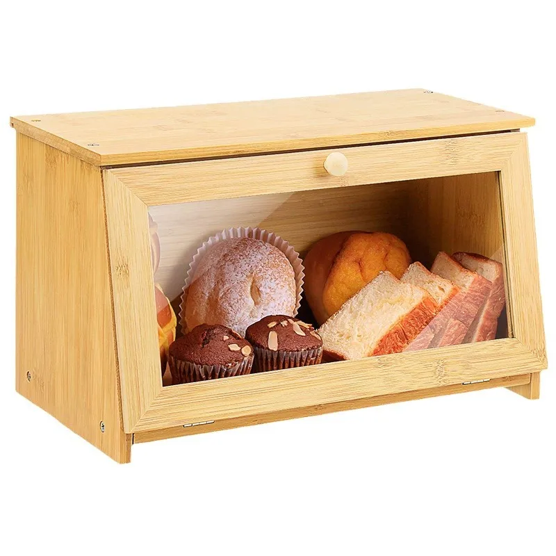 Contenedor de almacenamiento de pan de bamb&uacute; visible para cocina