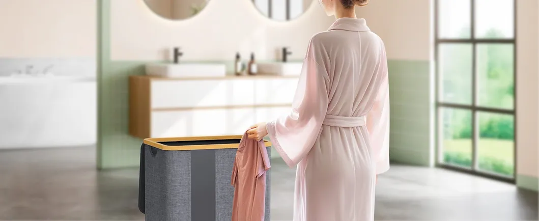 plegable de gran capacidad con dise&ntilde;o de bamb&uacute; de tela de Oxford para el ba&ntilde;o Cesta de lavander&iacute;a 