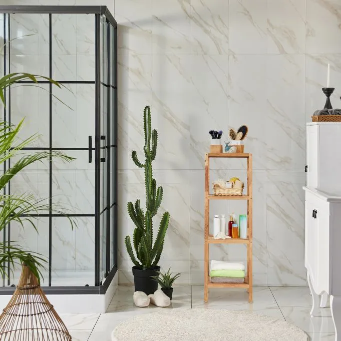 Muebles de ba&ntilde;o Estante de ba&ntilde;o independiente de madera de acacia de 4 niveles Estante para ba&ntilde;o con 4 