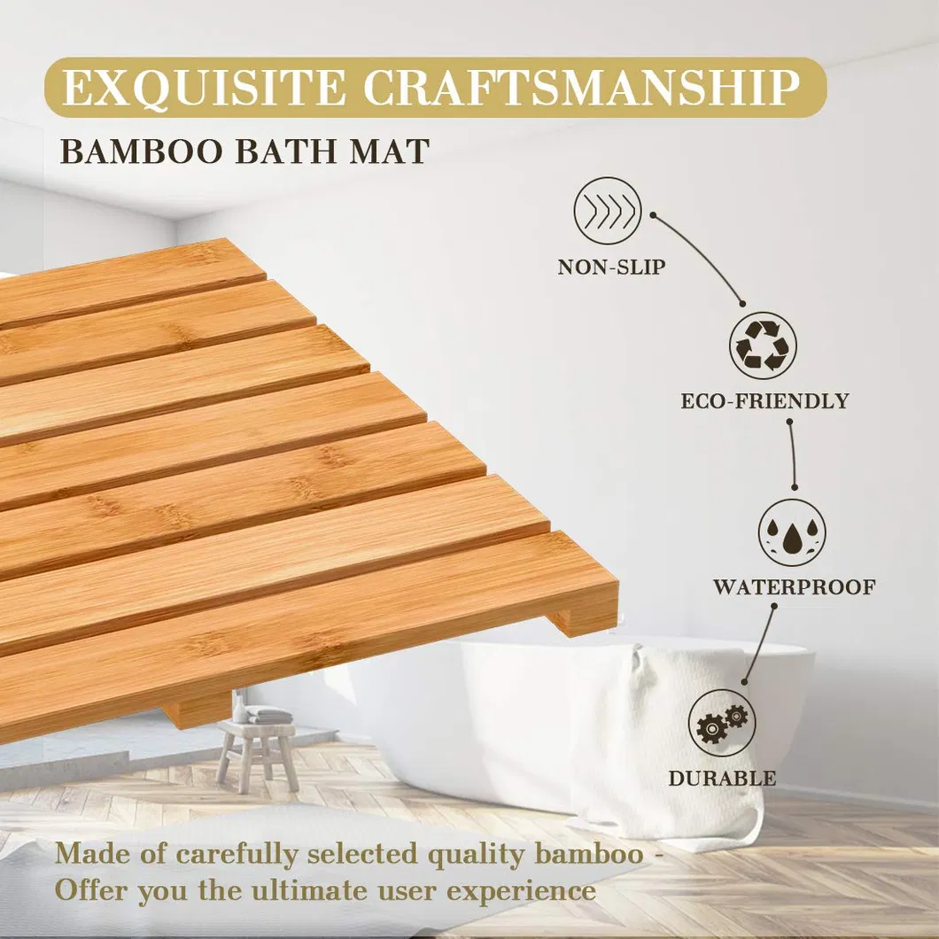 Alfombra de baño de bambú antideslizante, resistente y gruesa para ducha de lujo