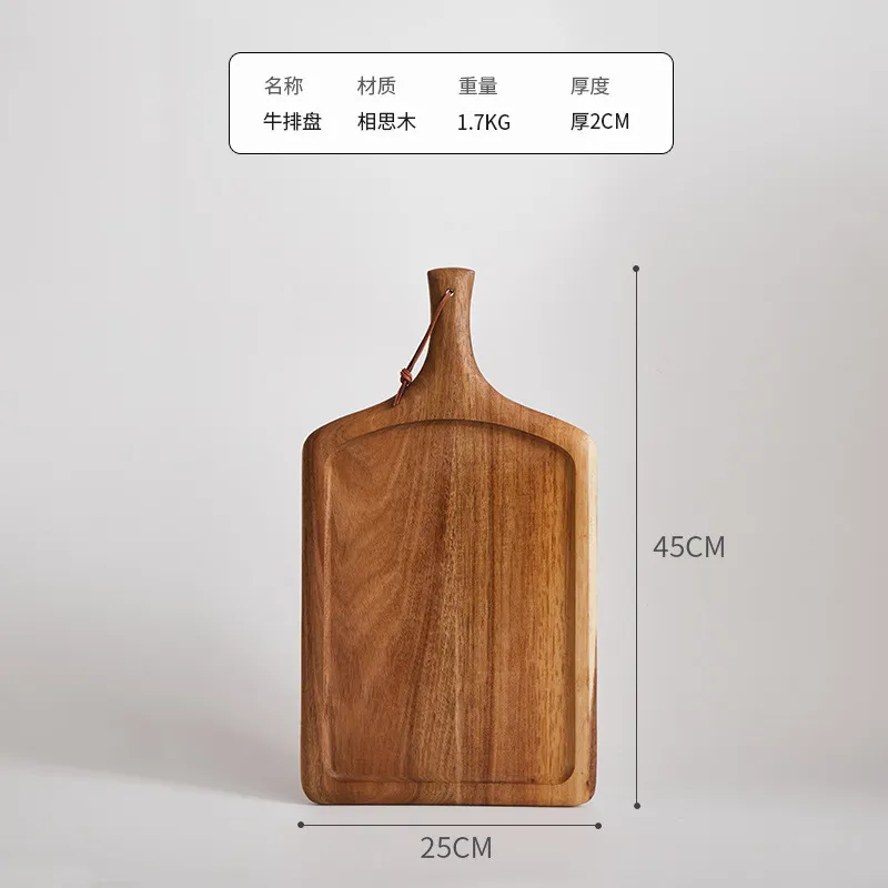 Bandeja para servir de tablero de madera de acacia con forma de