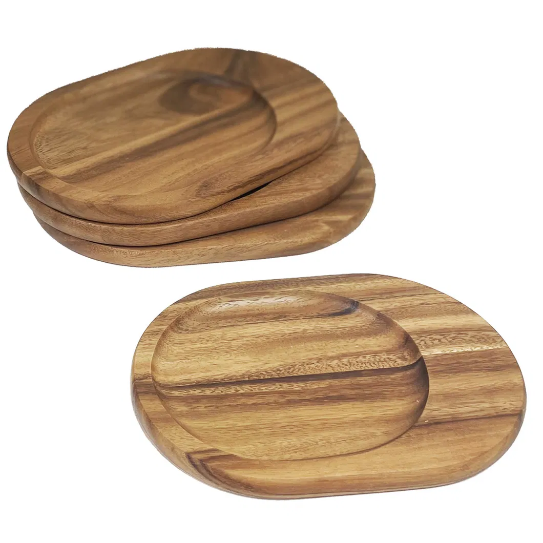 Juego de platos llanos artesanales de madera de acacia para mesas modernas