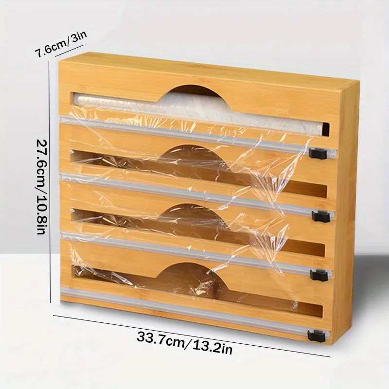Caja de almacenamiento y cortador de envoltorios de alimentos de bamb&uacute; y madera 