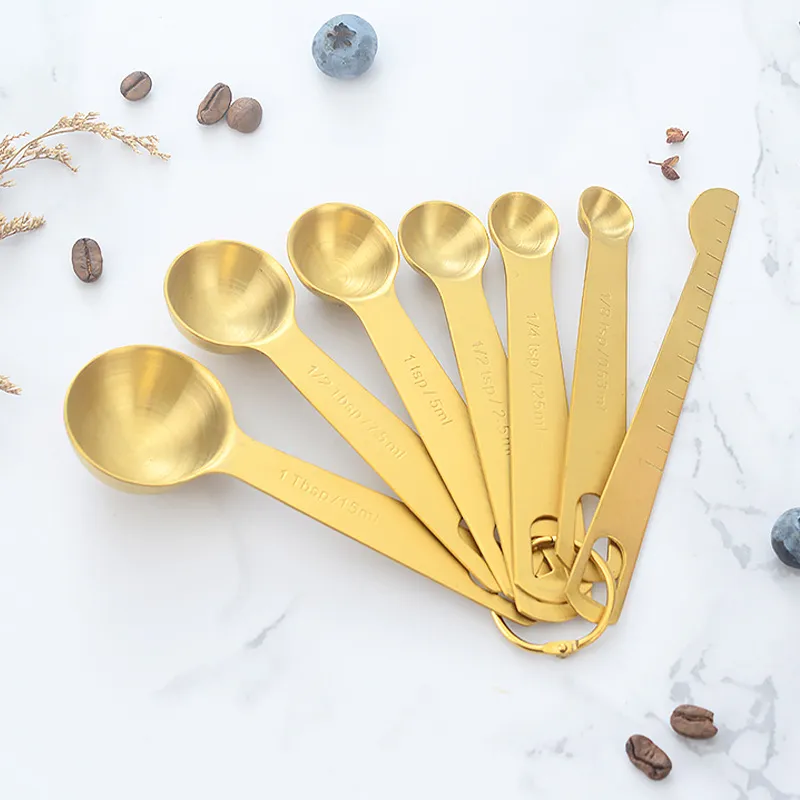 Venta al por mayor Juego de cucharas medidoras de acero inoxidable para herramientas de cocina con mango largo 