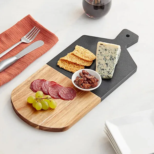 Tabla de quesos de madera de acacia y m&aacute;rmol negro Tabla de embutidos para cocina