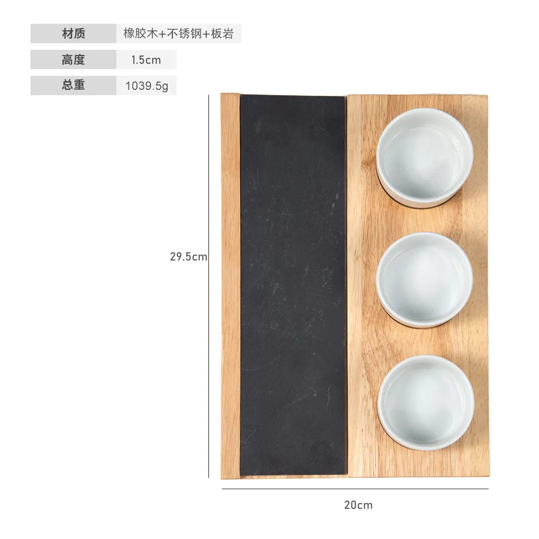 Tabla para servir rectangular de madera con pizarra y 3 vasos DIP