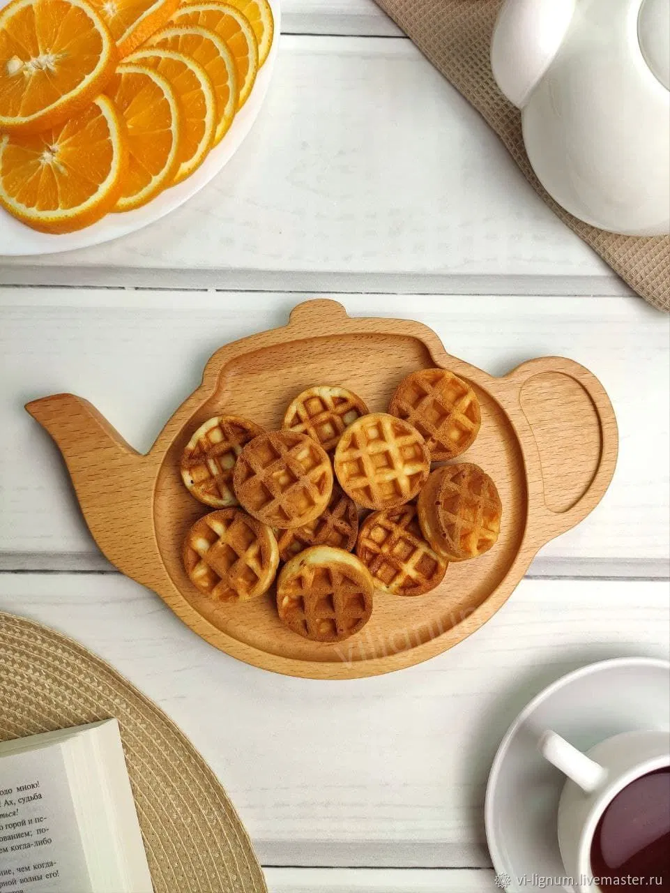 de postre para snacks de madera de haya con forma de tetera Plato 