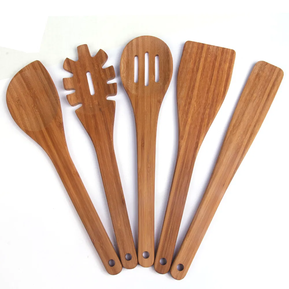 Juego de 5 utensilios de cocina de bamb&uacute; de alta calidad 