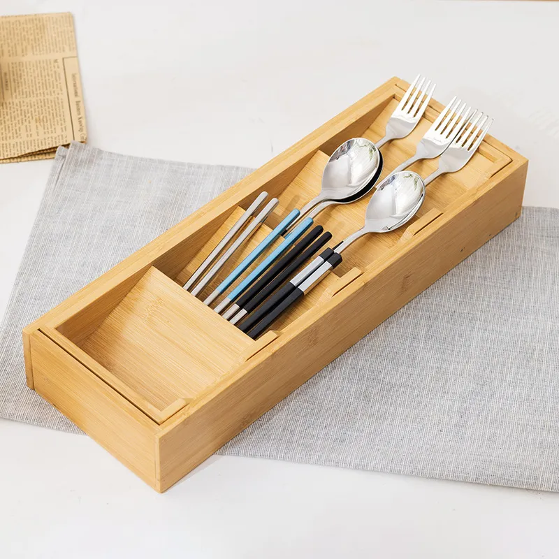 cubiertos y cuchillos en la cocina Organizador de cajones expandible de bamb&uacute; para cubiertos, cubiertos y cuchillos en la cocina 
