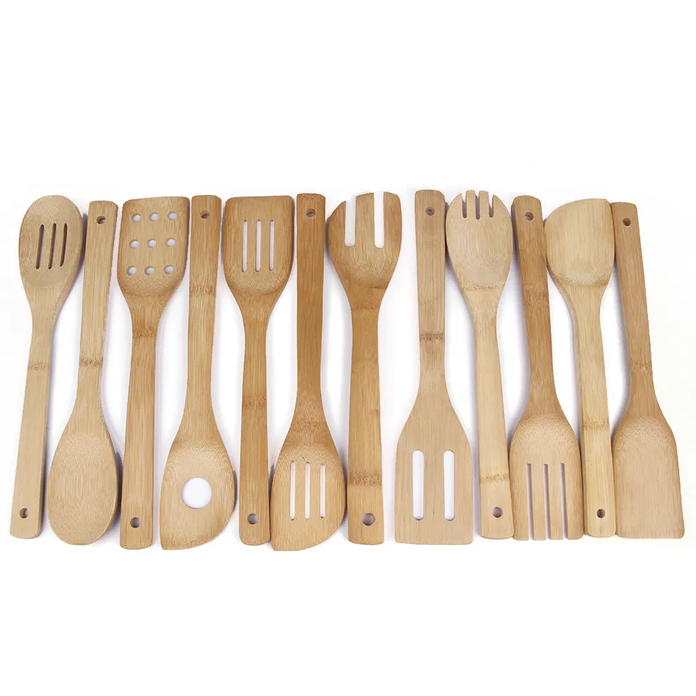 Juego de utensilios de cocina de bamb&uacute; de 14 piezas, juego de herramientas de cocina para uso 