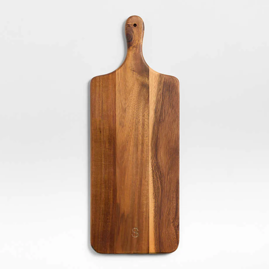 Tabla para servir de acacia reversible/bandeja con canales para jugo y recortes para asas 