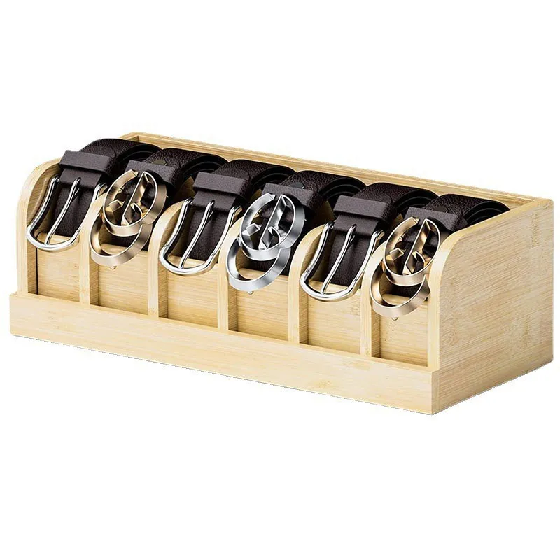 Caja organizadora de cintur&oacute;n de bamb&uacute; natural de 6 rejillas para armario y caj&oacute;n 