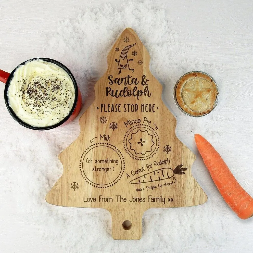 Tabla de cortar de madera con forma de árbol de Navidad grabada personalizada Tabla