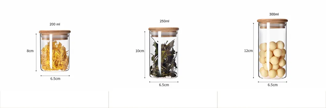 almacenamiento de vidrio de borosilicato con tapa de bambú para nueces, galletas, dulces, café, envasado de alimentos