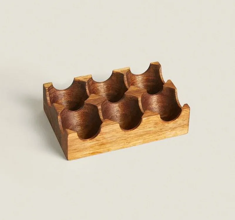 Estante de almacenamiento de huevos de madera espesa, soporte para huevos para 6 huevos frescos 