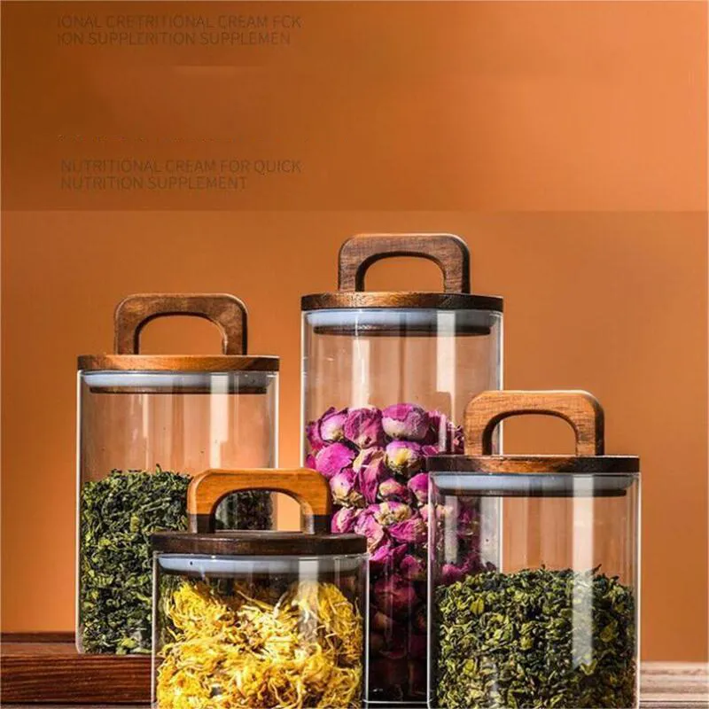 botellas de almacenamiento de granos de caf&eacute; con tapa de madera de acacia. Recipientes funcionales de vidrio para alimentos, botellas de almacenamiento de granos de caf&eacute; con tapa de madera de acacia. 