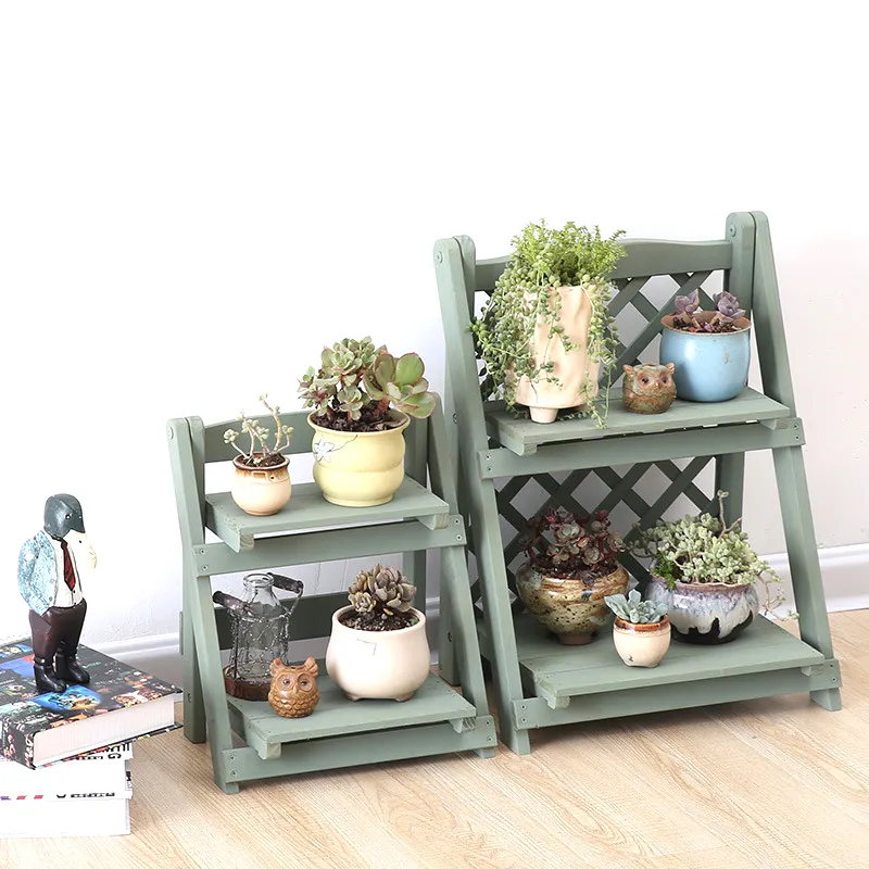 Escal&oacute;n plegable de madera maciza de varias capas, tipo estante para flores para sala de estar y balc&oacute;n 