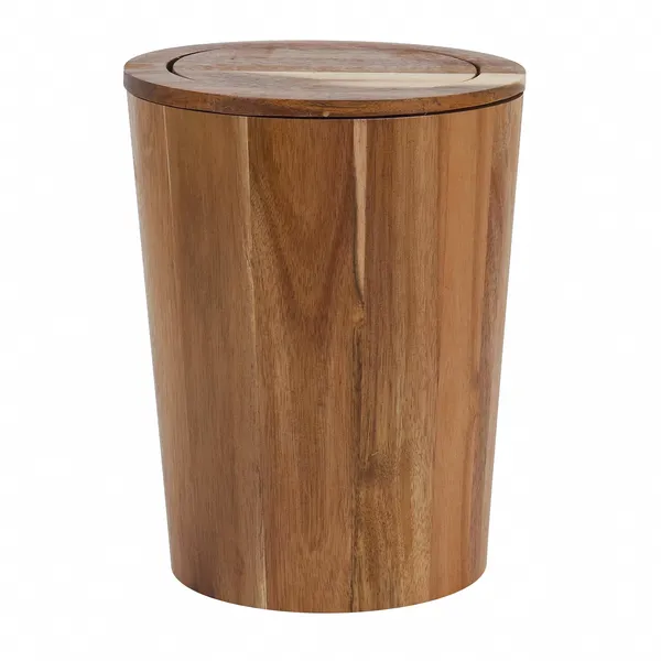 Cesta de basura de madera de acacia ecol&oacute;gica con tapa 
