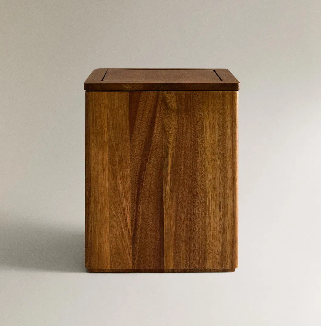 Caja de almacenamiento de madera de Acacia de lujo, cubo de basura de madera para el hogar 