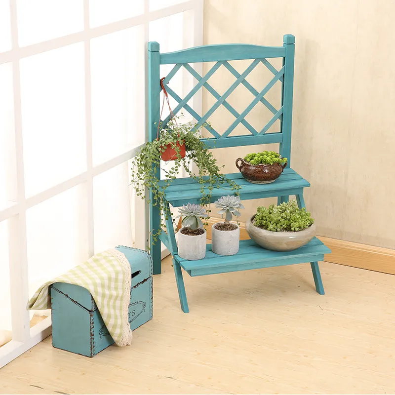 Estante de almacenamiento plegable de cinco capas tipo escalón Estante de flores de madera maciza para plantas suculentas