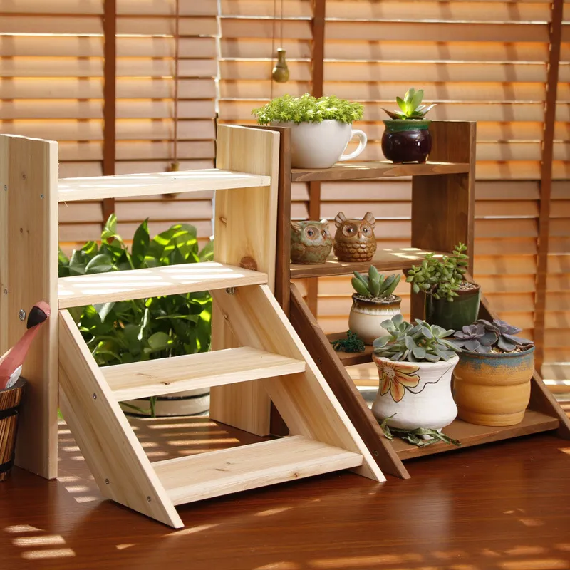 Soporte de flores de madera de múltiples capas Soporte de exhibición para suculentas Estante para macetas Estante para plantas de balcón Soporte