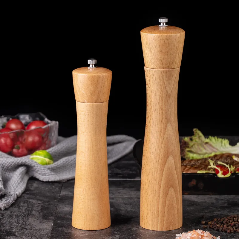 Molinillo de pimienta manual de madera de haya, juego de molinillos de especias para cocina 