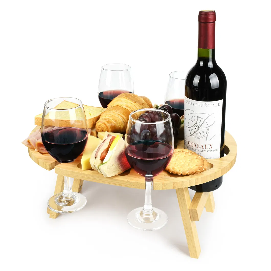 Mesa de camping de bamb&uacute; duradera e impermeable Mesa de picnic para vino para viajes familiares 