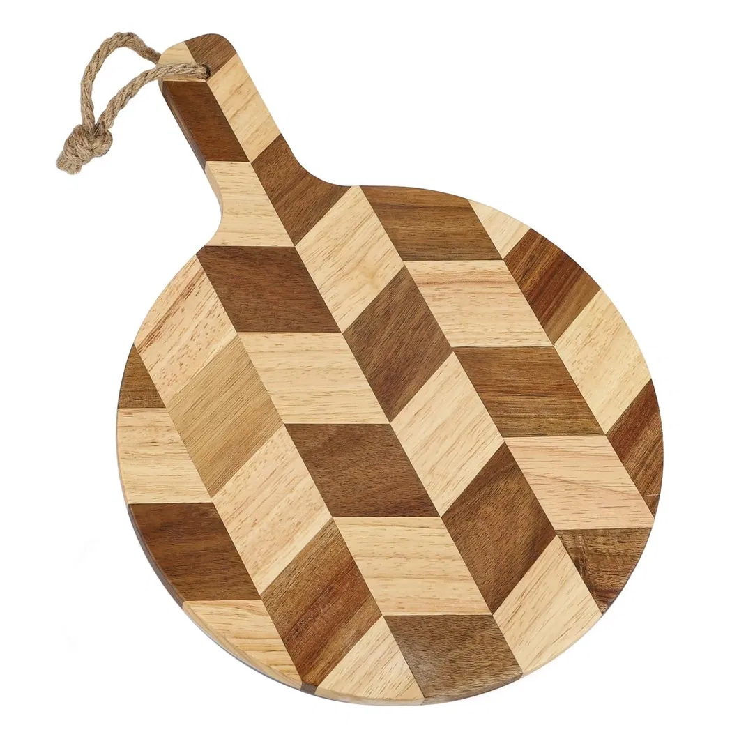Tabla de servir de madera de caucho en espiga Tabla de cortar con mango 