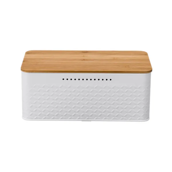 Recipiente de almacenamiento de pan rectangular de metal Caja de pan Soporte para pan Contenedor de almacenamiento de pan con tapa de madera 
