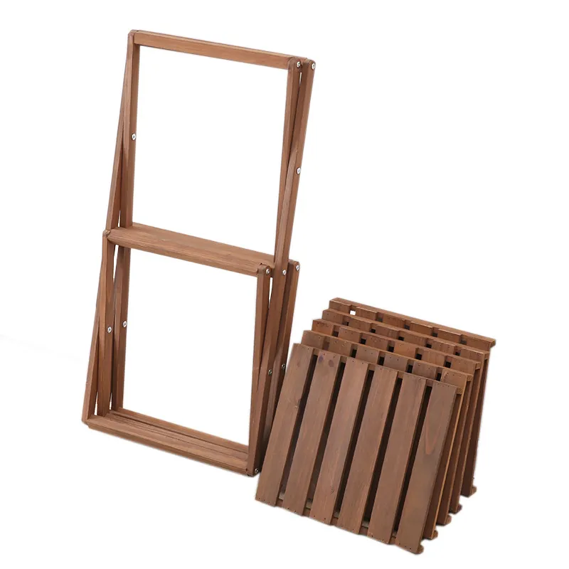 Estante de flores de madera triangular móvil y plegable Soporte de exhibición de plantas para exteriores Interior Estante de flores