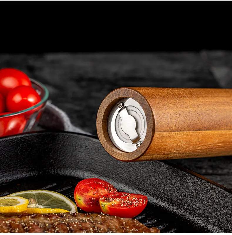 Juego de molinillo de sal y pimienta de madera de acacia para electrodom&eacute;sticos de cocina 