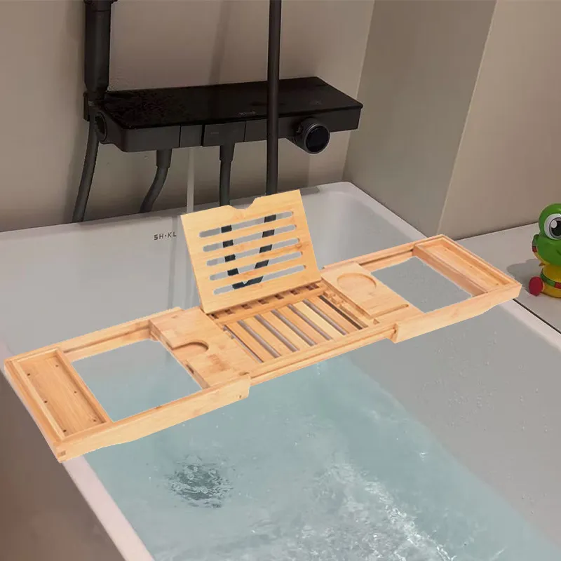Bandeja de bamb&uacute; expandible de lujo del carrito de la ba&ntilde;era Bandeja del carrito del ba&ntilde;o 