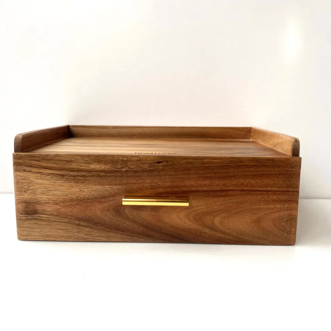 caja de almacenamiento Caja de almacenamiento de caf&eacute; de madera de acacia personalizada, caja de almacenamiento de juego de t&eacute;, caja de 