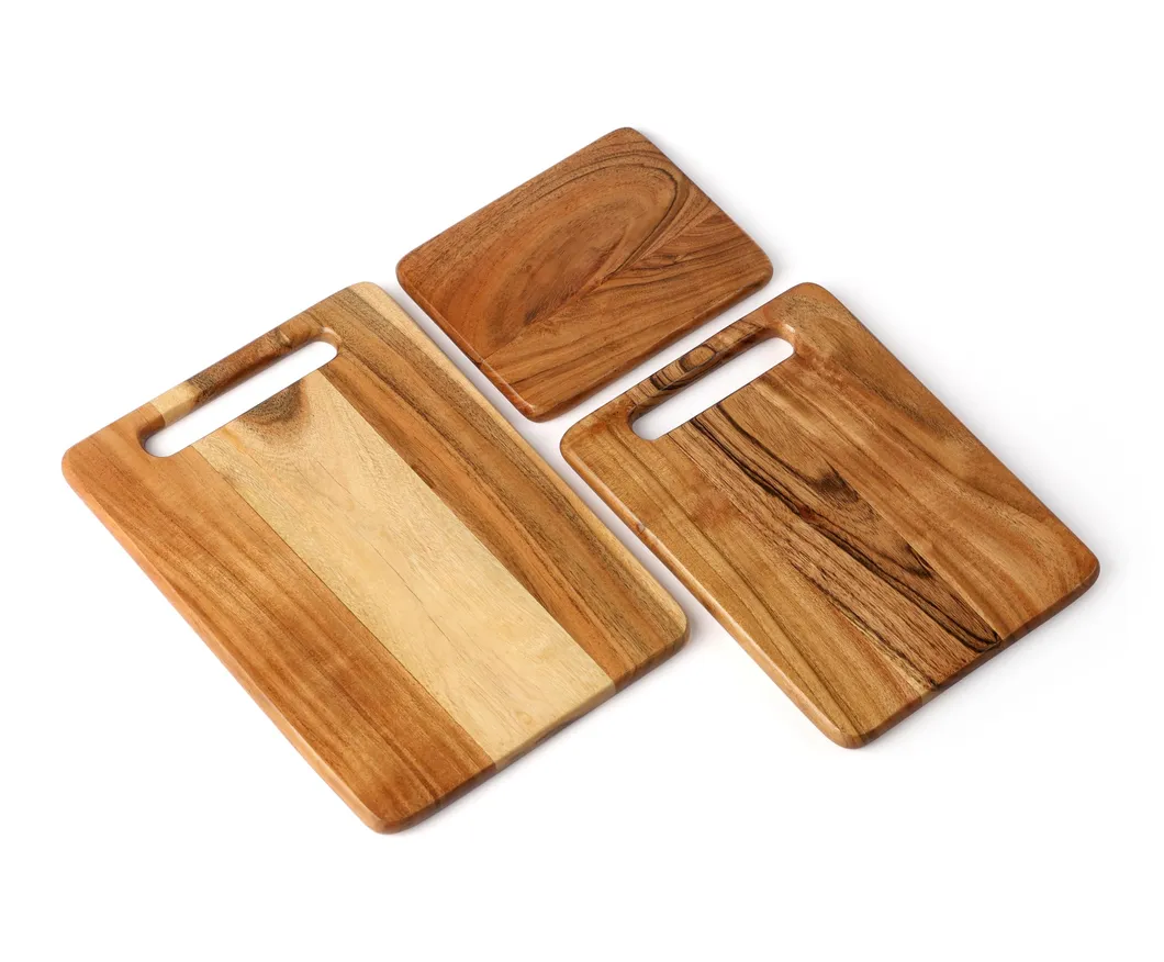 Juego de tablas de cortar de madera de 3 piezas, bloques de cortar de carnicero de madera de acacia en blanco