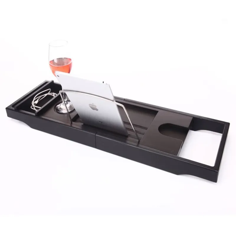 Bandeja del carrito de ba&ntilde;o de bamb&uacute; de color negro para ba&ntilde;era