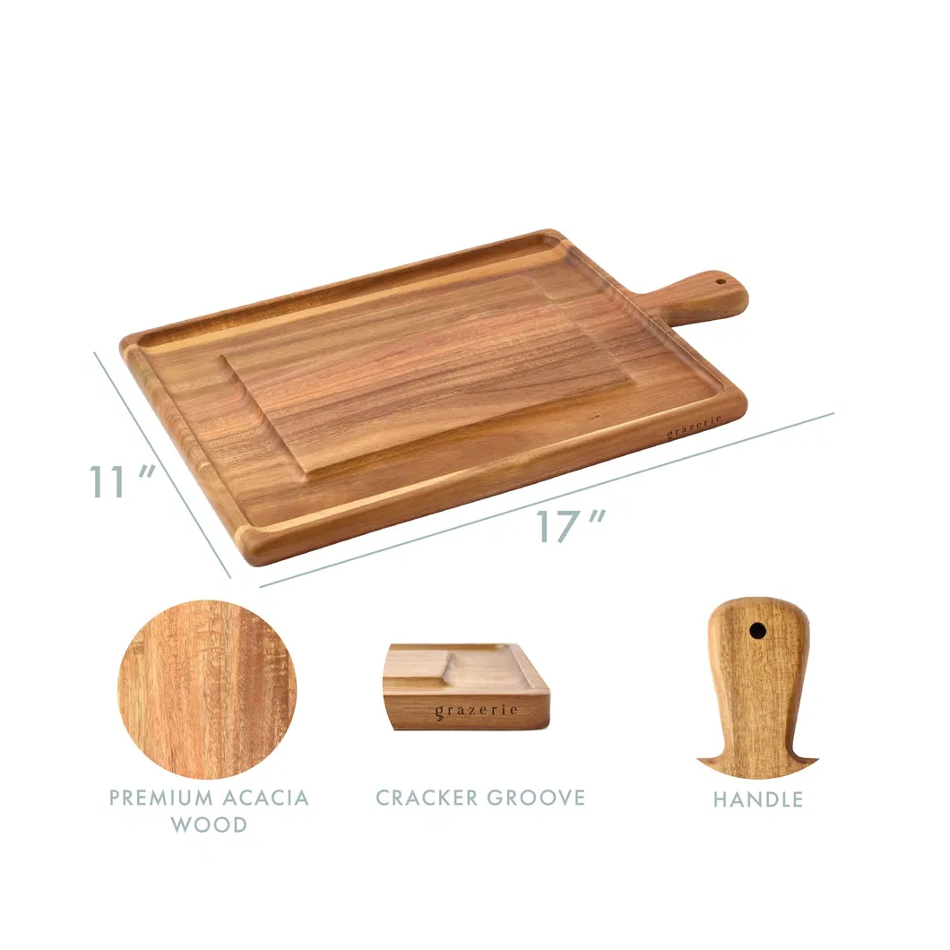 Tabla rectangular para quesos de madera de acacia Tabla para embutidos con asa