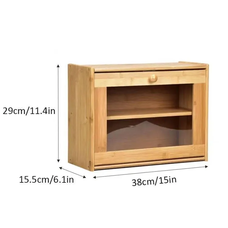 Contenedor de almacenamiento de caja de pan de bamb&uacute; de doble capa con ventanas transparentes para encimera de cocina