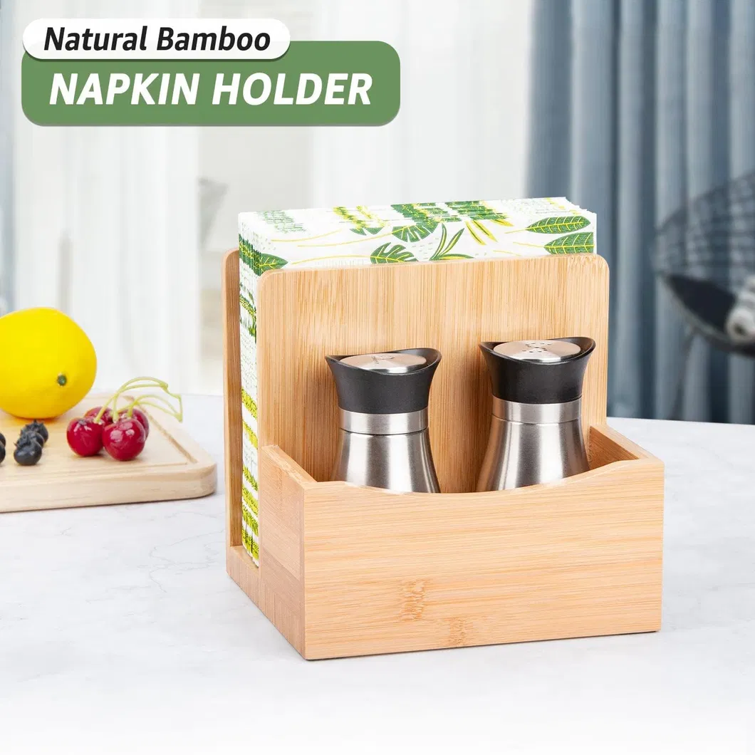 Juego de servilleteros de bamb&uacute; con sal y pimienta para mesa de comedor de cocina