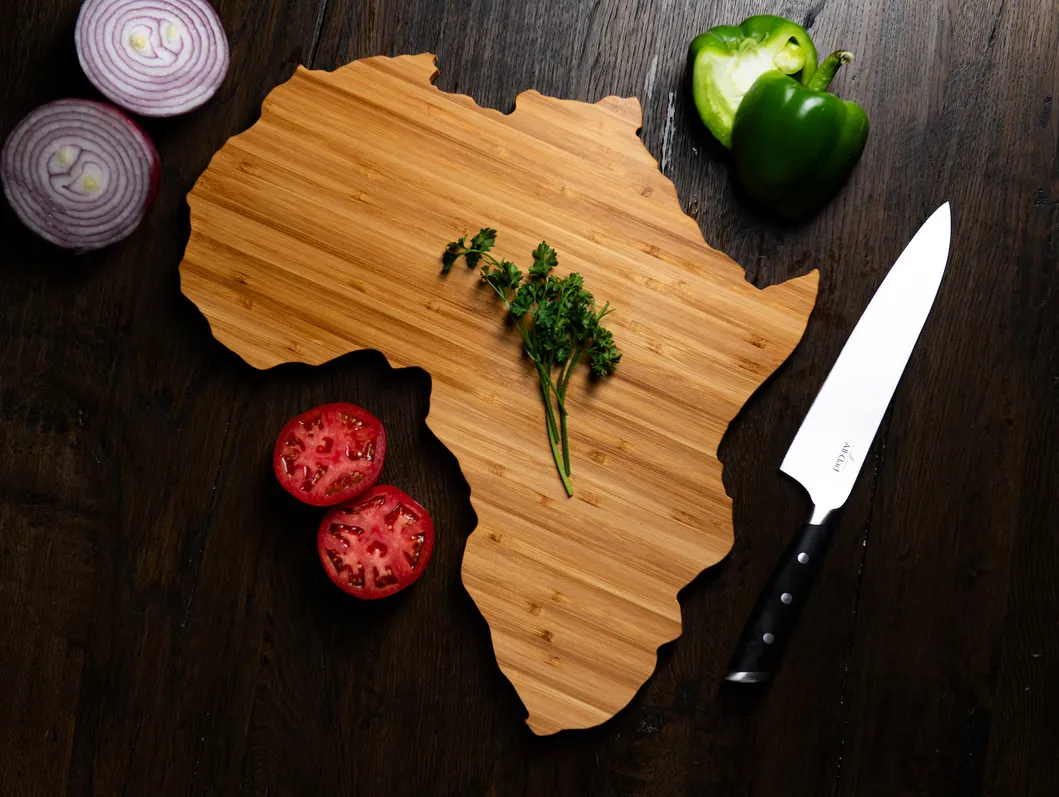 Tabla para servir y cortar de bamb&uacute; con forma de &Aacute;frica &uacute;nica para cocina 
