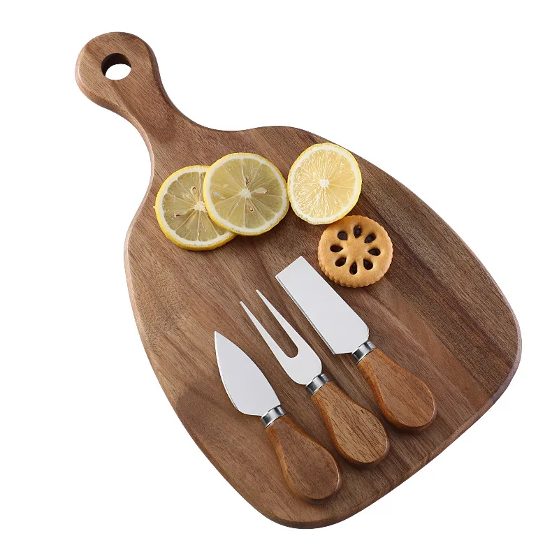 Tabla de queso de acacia duradera con juego de 3 cuchillos para uso dom&eacute;stico 