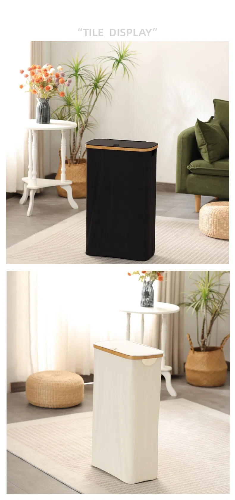 ropa sucia impermeable de gran capacidad con marco de bambú para el hogar Cesto para ropa sucia impermeable con