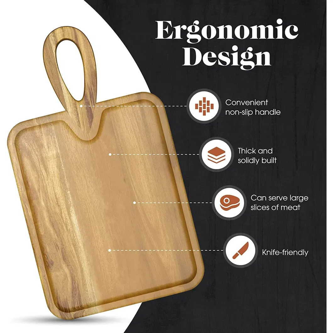 Tabla rectangular para charcutería de madera de acacia Tabla de cortar con mango