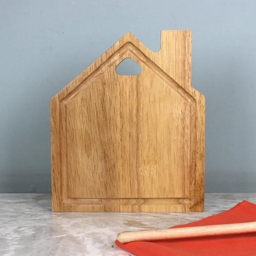 para servir de madera de acacia Houseshape Tabla para cortar frutas con orificio para colgar