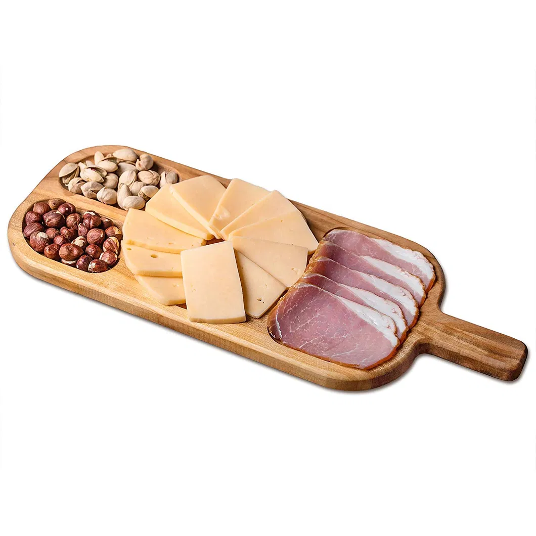Herramientas de cocina hechas a mano, plato de madera dividido, plato de madera para servir con mango 