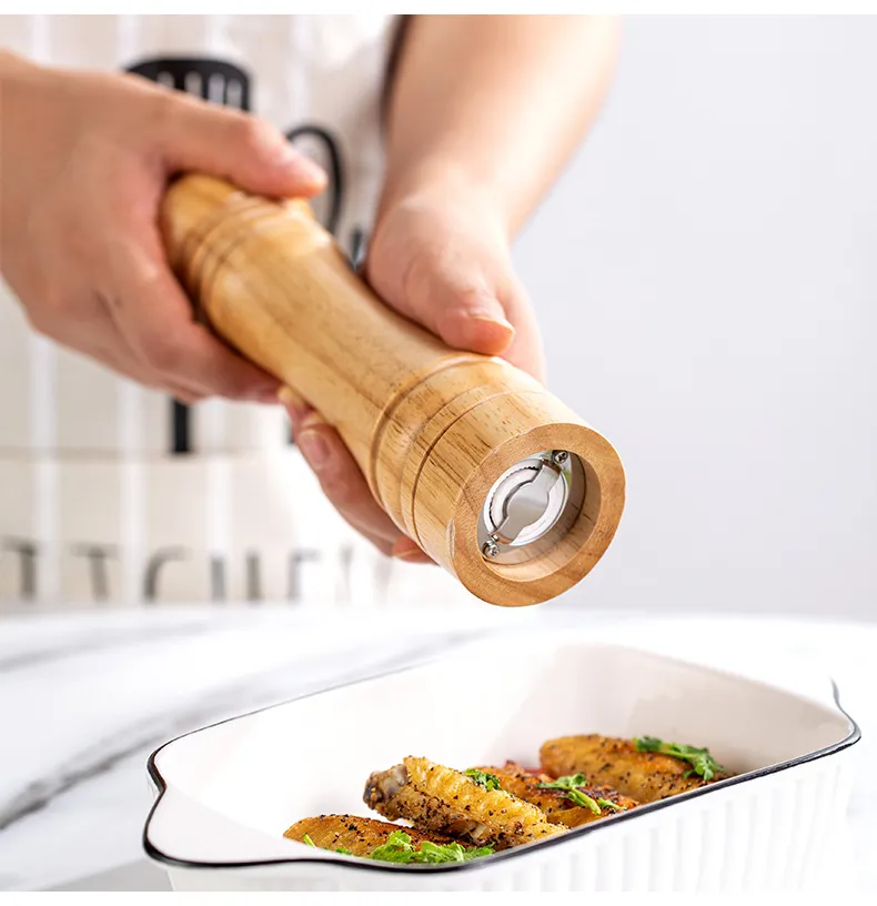 Molinillo de pimienta manual de madera de caucho, juego de 3 para cocina 