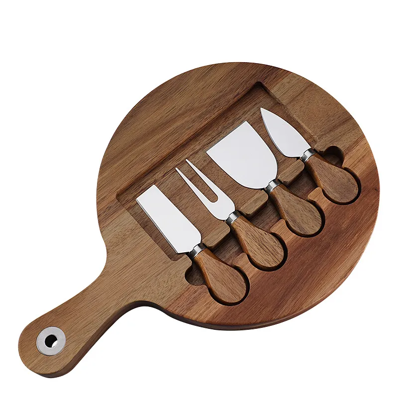en masa Tabla para quesos compacta y redonda de madera de acacia, con asas 